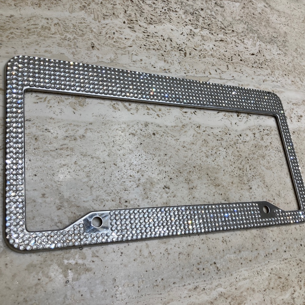 Bling license plate cover Silver Rhinestone